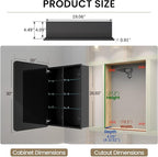 20x30 Inch Medicine Cabinet, Matte Black Aluminum Bathroom Mirror Cabinet with Storage, 6 Adjustable Glass Shelves, Rust Proof, Recessed or Surface Mount Wall Cabinet, Soft Close Hinges