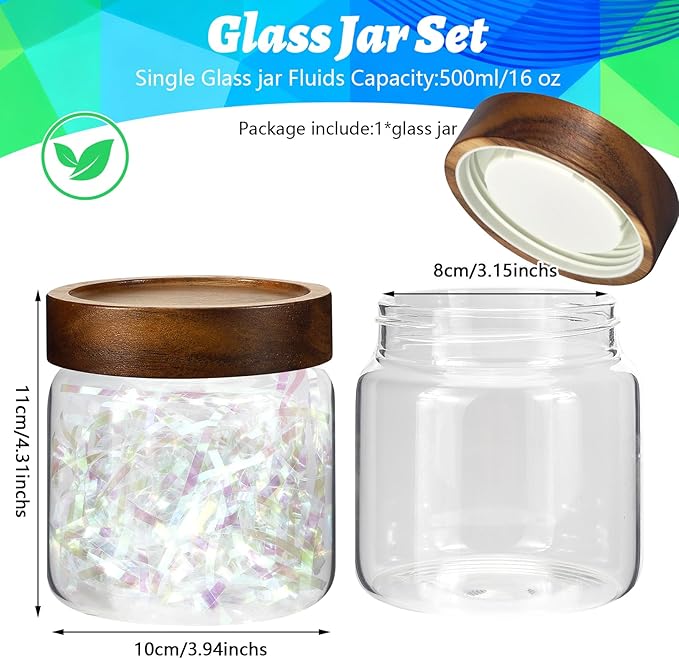 Glass Coffee Jars Spice Jar Round Storage Canister with Wooden Lid Clear Glass Food Jar for Pantry Sugar Tea Coffee Bean Spice Nuts Cookies Bath Salts (500ml/16oz-1pack)
