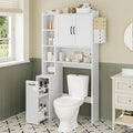 Over The Toilet Storage Cabinet with Pulley Small Bathroom Storage, Space Saver W/Adjustable Shelf & Rack for Bathroom, Restroom, Laundry (White-Type B)