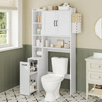 Over The Toilet Storage Cabinet with Pulley Small Bathroom Storage, Space Saver W/Adjustable Shelf & Rack for Bathroom, Restroom, Laundry (White-Type B)