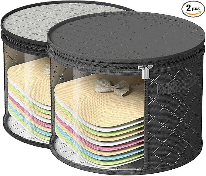 Hat Boxes For Women Storage - This Oversized Clear Hat Storage Bag can hold 9 hats,suitable for cowboy hats,suitable for travel and daily hat organizer for closet.(Pure Black and Pure Gray)