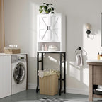 USHOWER Over The Toilet Storage Cabinet, Bathroom Organizers and Storage with Barn Doors, Thicken Metal Stand & MDF Wood Above Toilet Storage Cabinet, Freestanding Space Saver, White