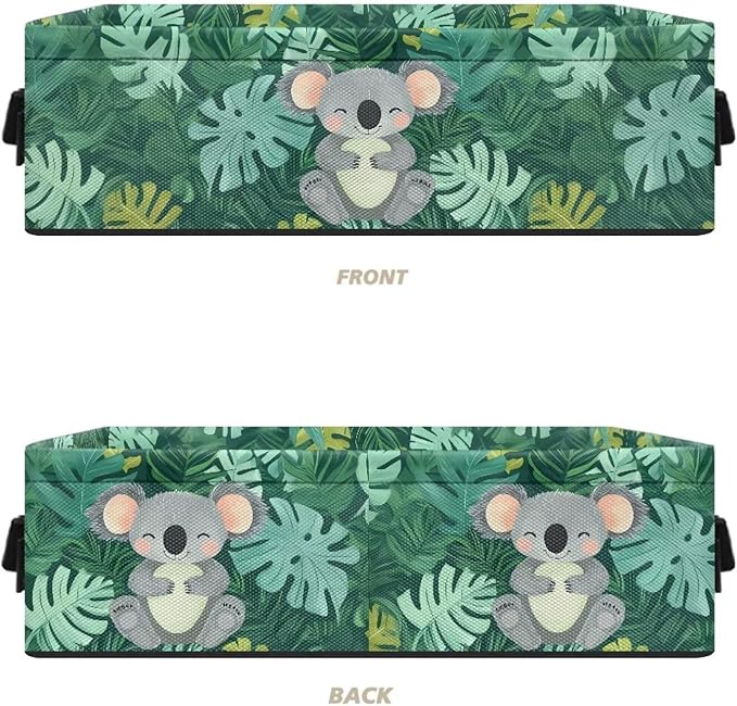 Small Bathroom Basket Toilet Tank Topper Paper Basket Fabric Bin Shelf Multi-purpose Storage Basket Caddy with Handles for Bathroom Counter, Koala Tropical Monstera Leaf Green