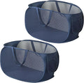 2 Piece Popup Mesh Laundry Basket Durable Handles Collapsible Laundry Baskets Folding Clothes Pastic Hamper for Laundry Room College Dorm (2 x Navy Blue)