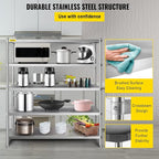 VEVOR Stainless Steel Shelving 60x18.5 Inch 5 Tier Adjustable Shelf Storage Unit Stainless Steel Heavy Duty Shelving for Kitchen Commercial Office Garage Storage 330lb Per Shelf