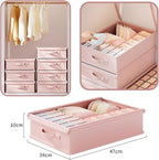2 Pack Drawer Organizer Dividers with Lid, 17 Cell Underwear Organizer for Closet Organizers and Storage Boxes, Foldable Wardrobe Clothes Storage Bins for Underwear, Socks, Bras, Ties, Lingerie