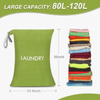 WiseBoy Laundry Bag, 23.6x35 inch Oversized Laundry Bags, Travel Laundry Bag Dirty Clothes Organizer, Nylon Wet Dry Storage Bag for College Dorm, Camping, Caravan, Green