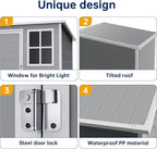 GARDENWORK 5×3 FT Outdoor Storage Shed,Plastic Garden Resin Shed with Lockable Door,Floor and Window,Outside Sheds for Patio, Lawn,Bike,Garbage can,Tools,Light Grey