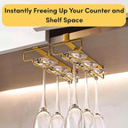 LINFIDITE Gold Under Cabinet Wine Glass Holder, 2 Pack, Space Saving, Easy Installation, Anti-Skid, Compact Design, Sturdy Materials, Affordable Gift