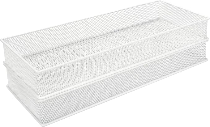 Annova Mesh Stackable Drawer Cabinet and Shelf Organizer Bins Storage Basket School Office Supply Holder Tray- Set of 2 (White, 6x15x2 Inch)