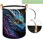 TropicalLife Collapsible Laundry Basket Cool Dragon Large Laundry Hamper Waterproof Storage Bins with Leather Handles Clothes Nursery Hampers for Bathroom Bedroom Toy Organizer