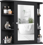 Shintenchi Bathroom Wall Cabinet with Mirror, Mounted Medicine Cabinets with 4 Internal and 6 Open Shelves, Mirrored Door Over The Toilet Storage, Black