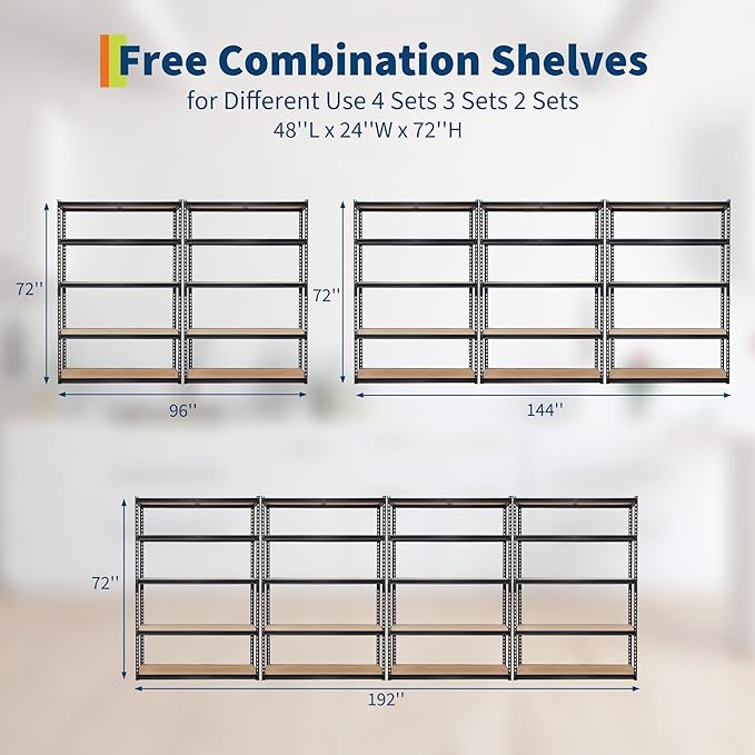 2500 LBS Heavy Duty Garage Storage Shelves, 5-Tier Adjustable Metal Shelving Unit, Storage Rack for Kitchen, Pantry, Basement, Bathroom & Laundry, 48" L x 24" W x 72" H