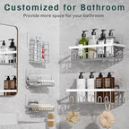 5-Pack Adhesive Shower Caddy, Rustproof Stainless Steel Organizer for Bathroom Storage with Large Capacity, No Drilling Bathroom Caddy with Soap Toothbrush Holder for Kitchen Home White
