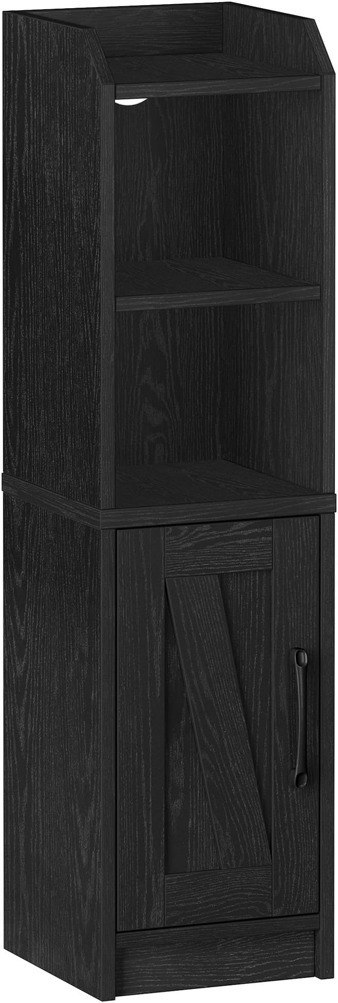 Bathroom Storage Cabinet, Small Farmhouse Corner Floor Cabinet with Door and Shelves, Narrow Toilet Paper Holder Stand, Bathroom Organizer with Adjustable Shelf, for Small Spaces, Black