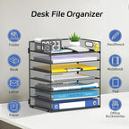 7-Tier Paper Organizer for Desk, Letter Tray with Handle Mesh Desk File Organizer, Workspace Organizers, Paper Sorter Organizer for Office Home School (Black)