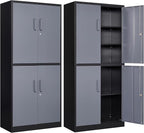 Letaya Metal Storage Cabinets with Lock Door and Shelves, Steel Garage Tool Cabinets for Home,Office, Warehouse,Lockers(71"-Black Gray)