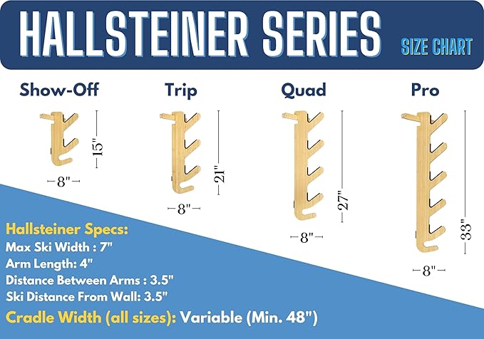 Grassracks Wall Ski Rack - Bamboo Wall-Mounted Ski Storage and Premium Ski Display Hallsteiner Series Indoor Ski Wall Mount (2 or 3 Pairs of Skis, Bamboo)