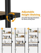Over The Toilet Storage - 4 Tier Bathroom Organizer Shelf, Freestanding Bathroom Organizer, Sturdy Behind Toilet Rack with Hooks, Space-Saving Design, Fits Most Toilets, Rustic Brown