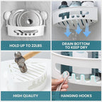 TAILI Suction Corner Shower Caddy, Bathroom Shelf Storage Basket Wall Mounted Organizer for Shampoo, Conditioner, Plastic Rack for Kitchen&Bathroom, Drill-Free Removable (2 Pack)
