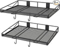 2 Pack Garage Wall Shelf, Garage Wall Mounted Shelving, Heavy Duty Floating Shelves With 4 Hooks, Loads 90 LBS Black Wall Shelves Mesh Storage Rack for Office, Basement, Wall Cabinet and Kitchen