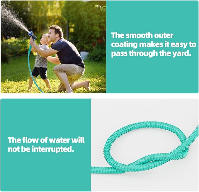 SPECILITE 100ft 304 Stainless Steel Garden Hose Metal, Heavy Duty Water Pipe with Nozzles for Yard, Outdoor - Flexible, Never Kink & Tangle, Puncture Resistant (Aqua)