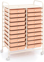 GOFLAME 20-Drawer Rolling Storage Cart, Multifunctional Art Craft Organizer Cart, Mobile Utility Storage Cart with Removable Drawers & Lockable Wheels, Craft Cart for Home Office, Peach Fuzz