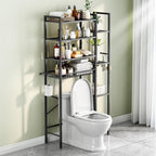8-Tier Over The Toilet Storage with Side Rack, Over Toilet Storage Rack with Adjustable Shelf & Drain Basket, Freestanding Bathroom Organizer for Balcony, Laundry (Modern Grey)