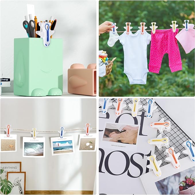 Plastic Clothes Pins Colorful Clothespins-Non-Slip Laundry Clips for Hanging Clothes, Towels, Crafts, Picture, Clips Food Package Clips Outdoor Plane Clothes Pegs,3 Colors 24 PCS
