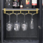 Adjustable Under Cabinet Stemware Holder - Metal Wine Glass Hanger Organizer for Kitchen, Bar, Shelf - Rustproof Hanging Storage Rack for 6-8 Glasses - Space Saving Decor (Gold, 4 Rows)