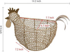 MyGift Vintage Brass Tone Metal Wire Fresh Egg Gathering Basket in Decorative Chicken Shaped Design, Farmhouse Easter Decor Egg Display Storage Basket for Counter