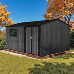 12' x 10' XL Outdoor Storage Shed, Sturdy Metal Building w/Floor and Operable Window for Garden, Backyard, Poolside and Lawn, Black