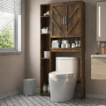 Over The Toilet Storage Cabinet with 7 Storage Shelves, Above Toilet Bathroom Organizer with Toilet Paper Holder Stand, Behind Toilet Cabinet, Space Saver for Restroom, Bathroom, Laundry, Brown