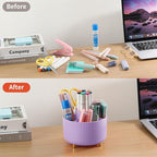 Desk Pencil Pen Holder, 5 Slots 360°Degree Rotating Pen Organizers for Desk, Desktop Storage Stationery Supplies Organizer, Cute Pencil Cup Pot for Office, School, Home, Art Supply, Purple