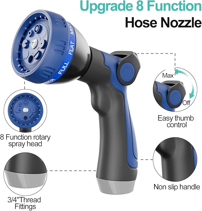 SPECILITE 25ft 304 Stainless Steel Garden Hose Metal, Heavy Duty Water Pipe with Nozzles for Yard, Outdoor - Flexible, Never Kink & Tangle, Puncture Resistant (Aqua)
