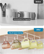 3 Pack Mug Hooks Under Cabinet, Coffee Mug Holder for Hanging Under Shelf, Cup Hanger with 9 Hooks for Displaying Mugs, Coffee Cups and Kitchen Utensils, White