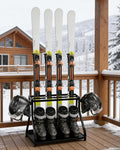 Steel Ski Storage Rack, Freestanding Floor Stand Organizer for 4 Pairs of Skis, Poles, Boots, Helmets & Goggles, Multipurpose Ski Equipment Holder for Garage, Basement, Mudroom & Home