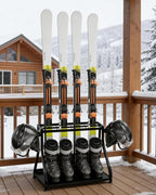 Steel Ski Storage Rack, Freestanding Floor Stand Organizer for 4 Pairs of Skis, Poles, Boots, Helmets & Goggles, Multipurpose Ski Equipment Holder for Garage, Basement, Mudroom & Home