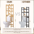 Over The Toilet Storage with 2 Baskets, 4-Tier Bamboo Organizer Rack with Paper Holder & 4 Hooks & Waterproof Feet Pad,Freestanding Shelf for Bathroom(Natural)