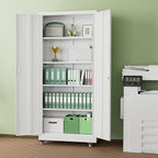 INTERGREAT Metal Storage Cabinet with Wheels, 73" H Rolling Metal Cabinets with Doors and Shelves, White Steel Lockable Cabinet on Wheels for Garage Storage