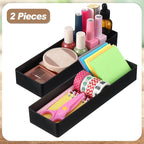 Teling 2 Pcs 4 Piece Large Black Rectangular Desk Organizer Set, Half Accessory Tray, Plastic Tabletop Organizer for Office, Home, or Study, Dimensions: 9.45 x 2.95 x 1.38 Inches