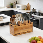 Extra Large Acacia Wood Utensil Holder for Kitchen Counter Decor Rustic Wooden Spatula Holders Cooking Utensils Organizer Countertop Silverware Caddy Spoon Kitchen Tool Holder Farmhouse Utensil Crock