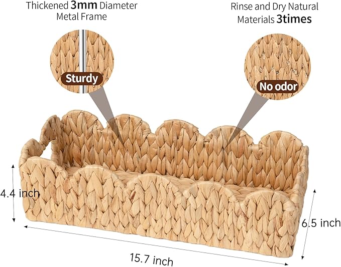2 Pack Toilet Baskets,Scalloped Edge Wicker Basket for Toilet Paper Storage,Small Baskets for Bathroom,Living Room,Countertop, Shelves,Both Organizer&Decor,Natural Water Hyacinth
