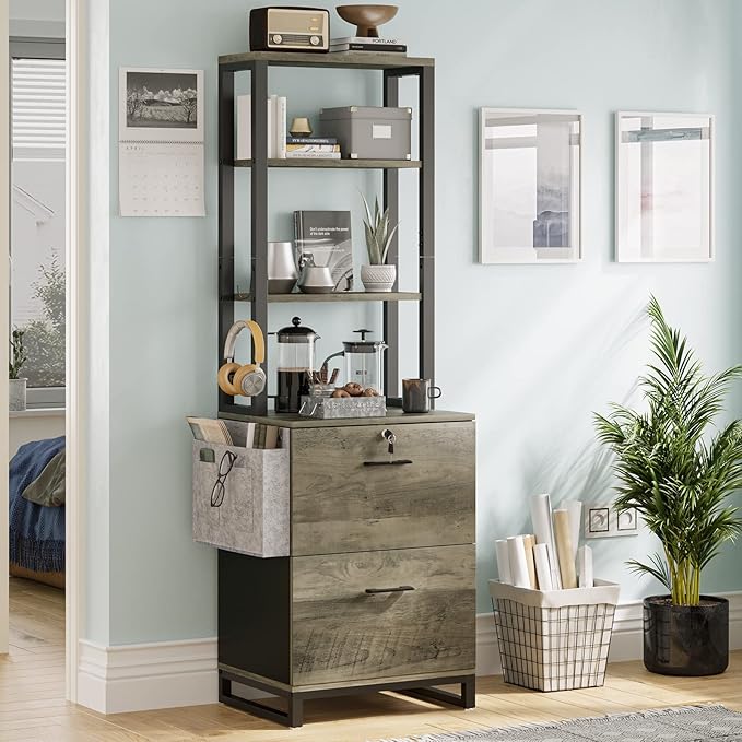 Itaar 2 Drawer File Cabinet with Lock, Filing Cabinet fits Letter, Legal, A4 Size, Hanging File Folders, File Cabinets for Home Office with Adjustable Storage Shelf and Hook, Grey