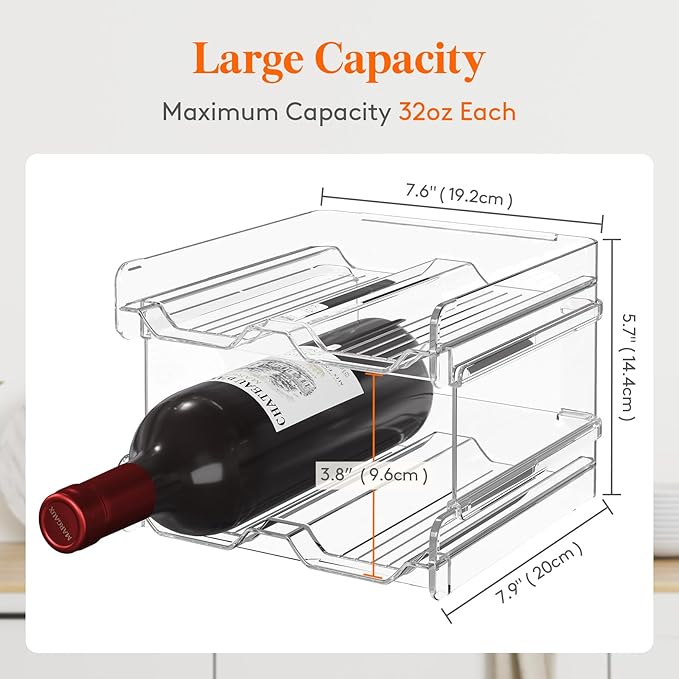 Lifewit Plastic Stackable Wine Rack for refrigerator, Cabinet, Countertop,Wine Bottle Holder, Water Bottle Organizer for Fridge, Pantry, Hold 12 Bottles