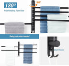 Matte Black 6 - Arm Stainless Steel Swivel Towel Rack with Hook: Wall - Mounted, Rustproof Space - Saver for Bathroom & Kitchen - 180° Rotation, 14kg Capacity