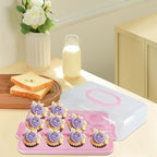 Cake Carrier with Lid, Cake Holder Cupcake Container for 12 Cupcakes 2 in 1 Portable Dessert Container for Pie Muffin Cobbler (Pink)