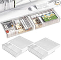 Self-adhesive Under Desk Drawer Organizer, 2 Pack Table Hidden Slide Out Large Storage Mounted Desktop Pencil Holder Tray Drawers for Office Home School Stationery Kitchen (Large, White)