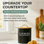 D'Lifeful Cookie Jar with Airtight Bamboo Lid – 0.6 Gallon Cute and Decorative Cookie Storage for Kitchen Countertop – Farmhouse Storage Tin for Freshness – Great Gift Idea
