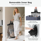 SOLEDI Double Laundry Hamper with Lid, 47.8 Gal (180L) Large Laundr Basket 2 Section with 2 Side Pockets, Dirty Clothes Hamper with Removable Bag, Easy to Carry for Laundry Room, Bedroom, Navy Blue